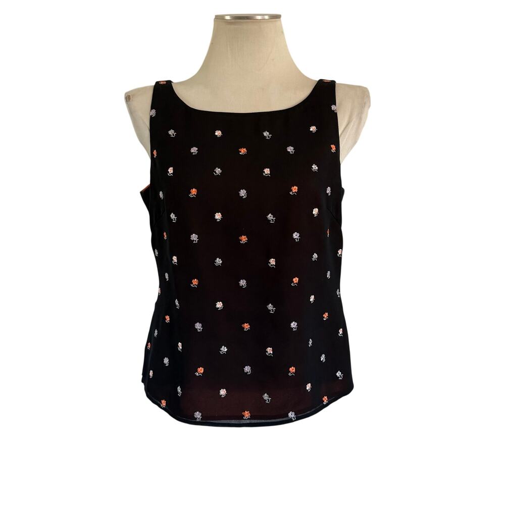 Vtg Y2K 2000s Black Mesh Floral Embroidered Tank 12 Whimsygoth Fairy Grunge